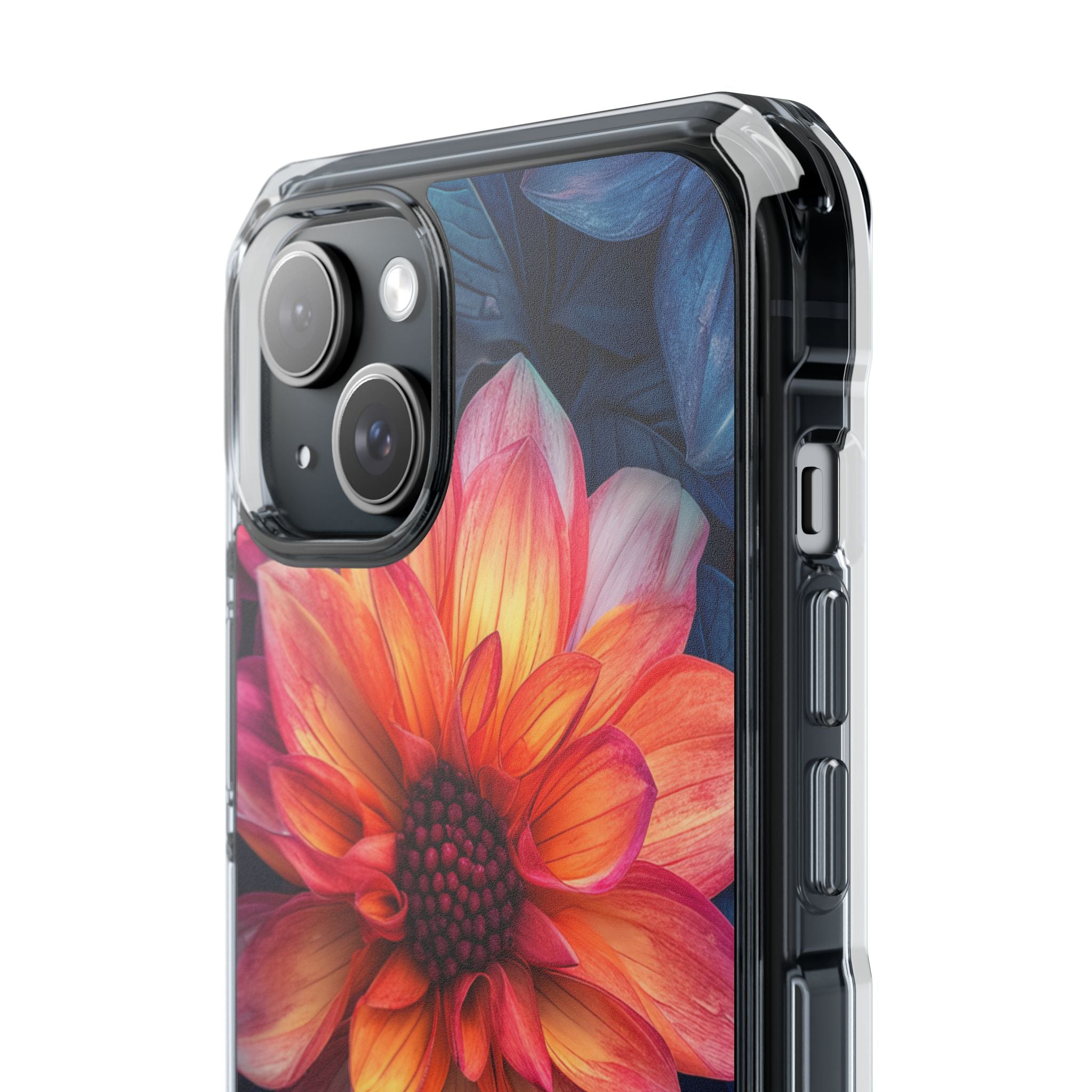 Floral Harmony Orange Blue - Clear Impact iPhone 15 Phone Case