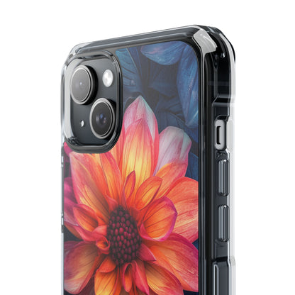 Floral Harmony Orange Blue - Clear Impact iPhone 15 Phone Case