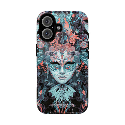 Mystic Teal Coral Mask - Tough iPhone 16 Phone Case