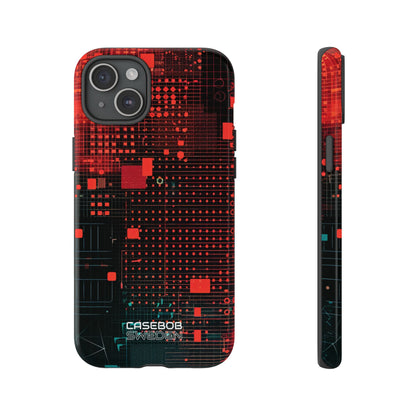 Crimson Circuit Grid iPhone 15 - Tough