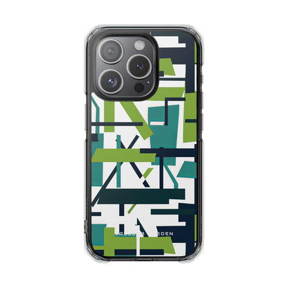 Green Geometry Glide iPhone 15 - Clear Impact Phone Case