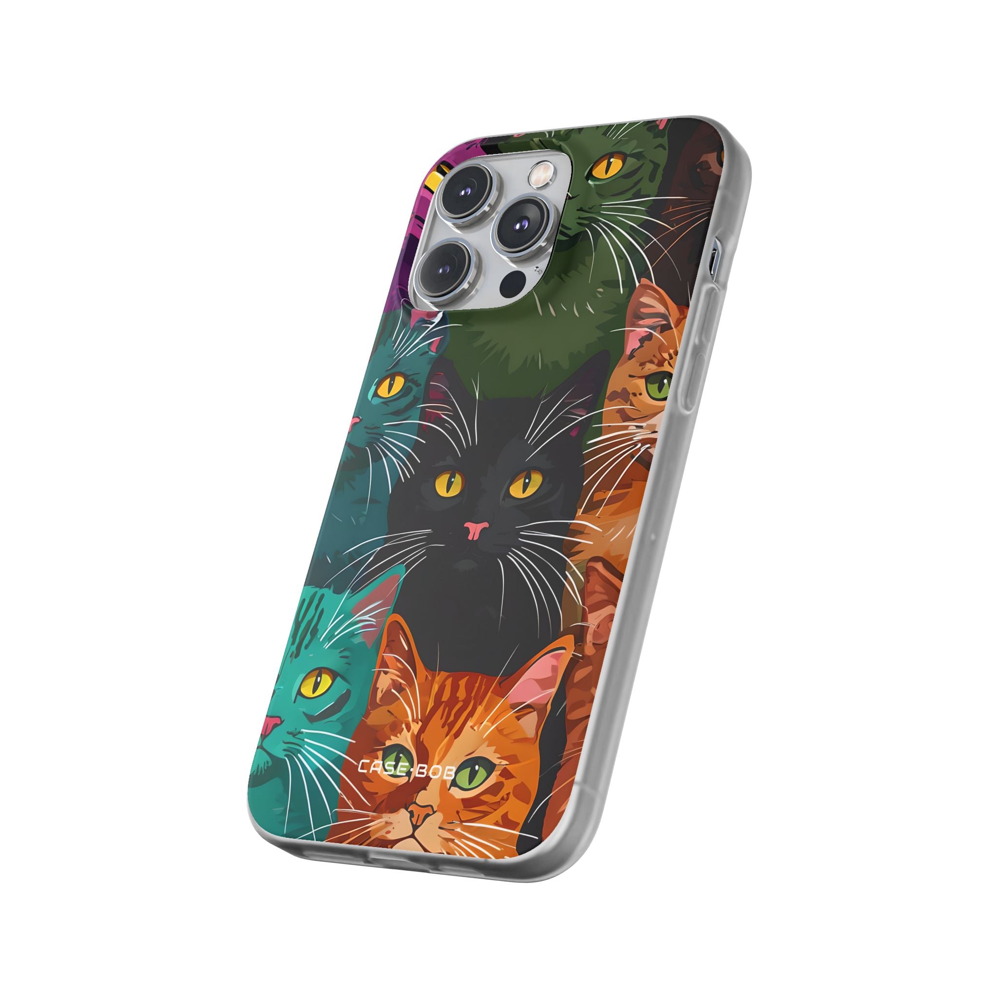 Teal Cat Grid iPhone 14 Pro Max Case - Soft