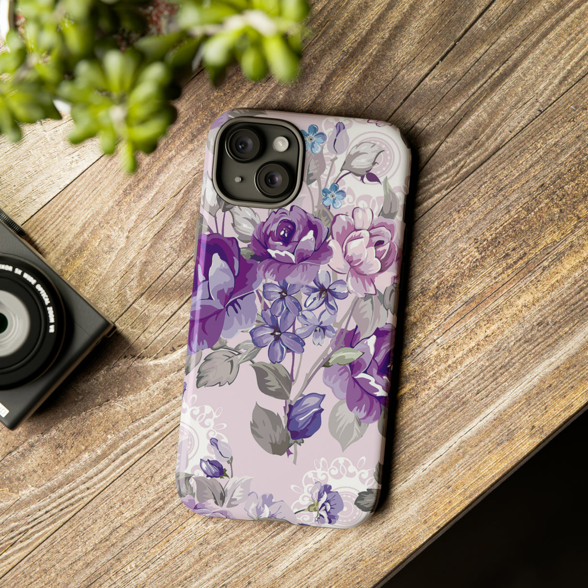 Beautiful vintage purple flower iPhone case (Protective) - Protective Phone Case