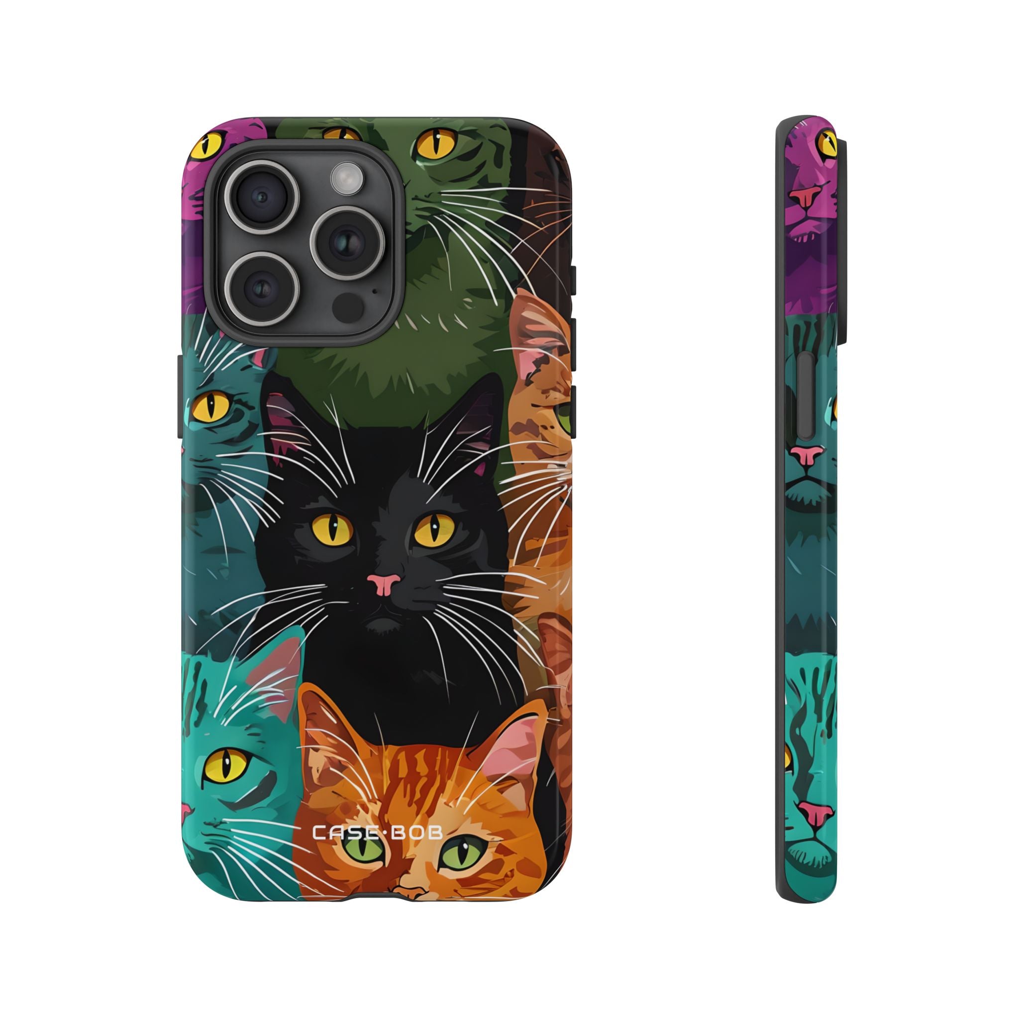 Teal Cat Grid iPhone 15 Pro Max Case - Tough