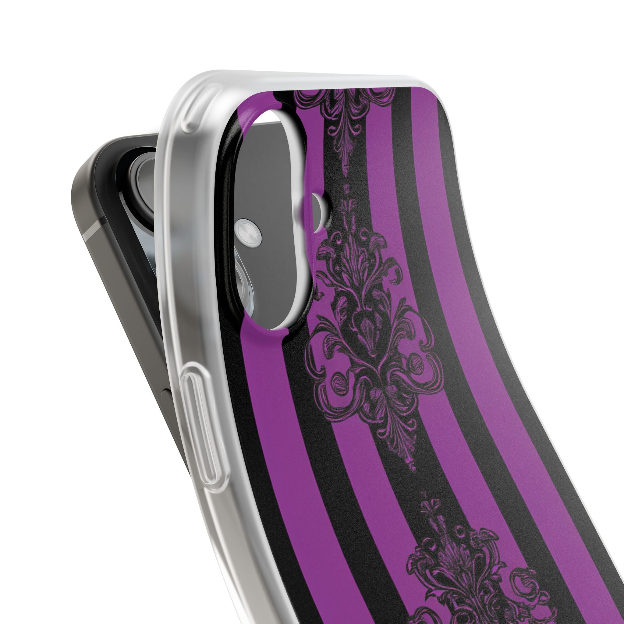 Gothic Elegance with Vertical Stripes and Ornamental Motifs iPhone 16 - Flexi Phone Case