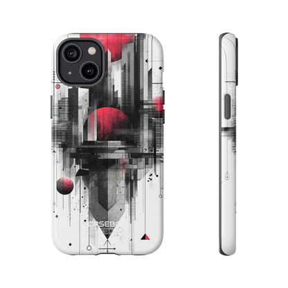 Crimson Gridlines Cityscape iPhone 14 - Tough