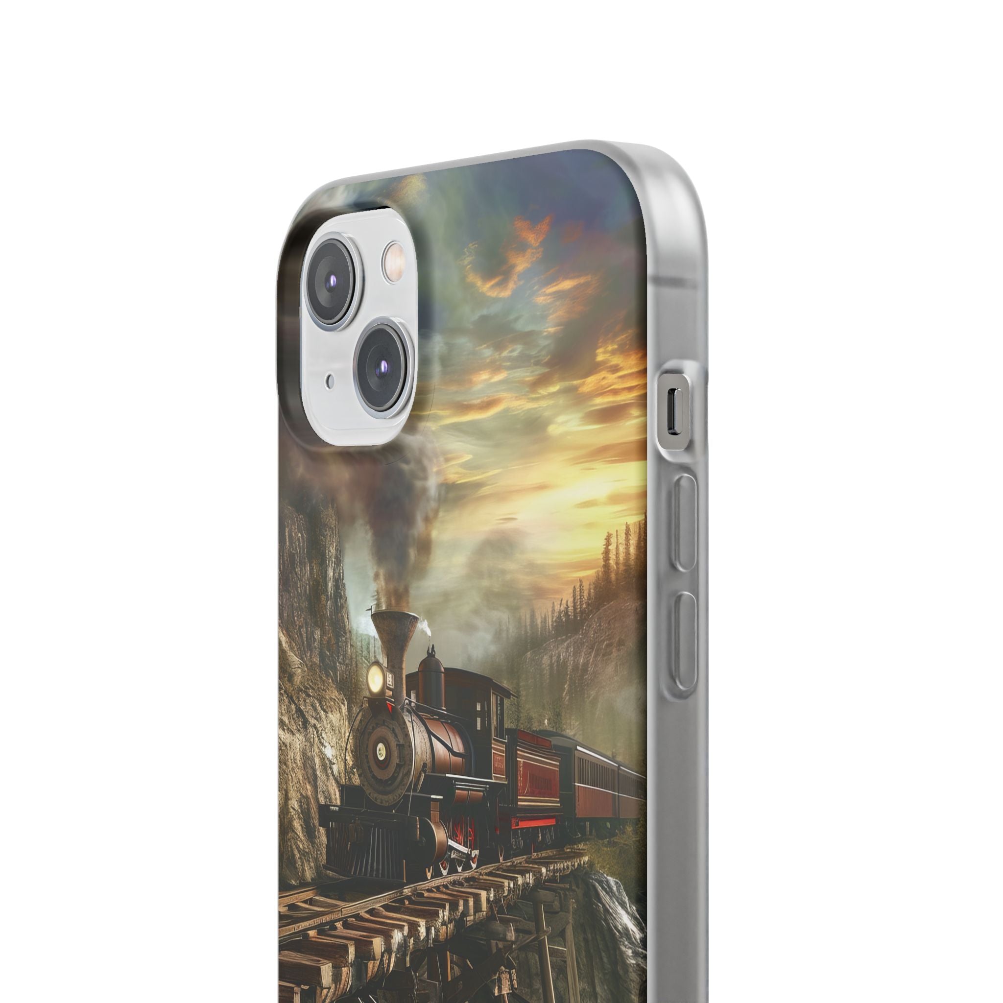 Vintage Steam Train Crossing Mountain Bridge iPhone 14 - Flexi Phone Case