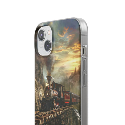 Vintage Steam Train Crossing Mountain Bridge iPhone 14 - Flexi Phone Case