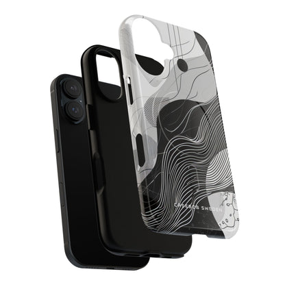 Fluid Rhythms: Monochrome Line Flow iPhone 16 | Tough+ Phone Case