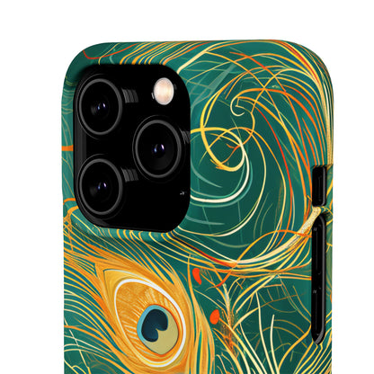 Peacock Elegance in Teal and Gold iPhone 14 - Slim Phone Case