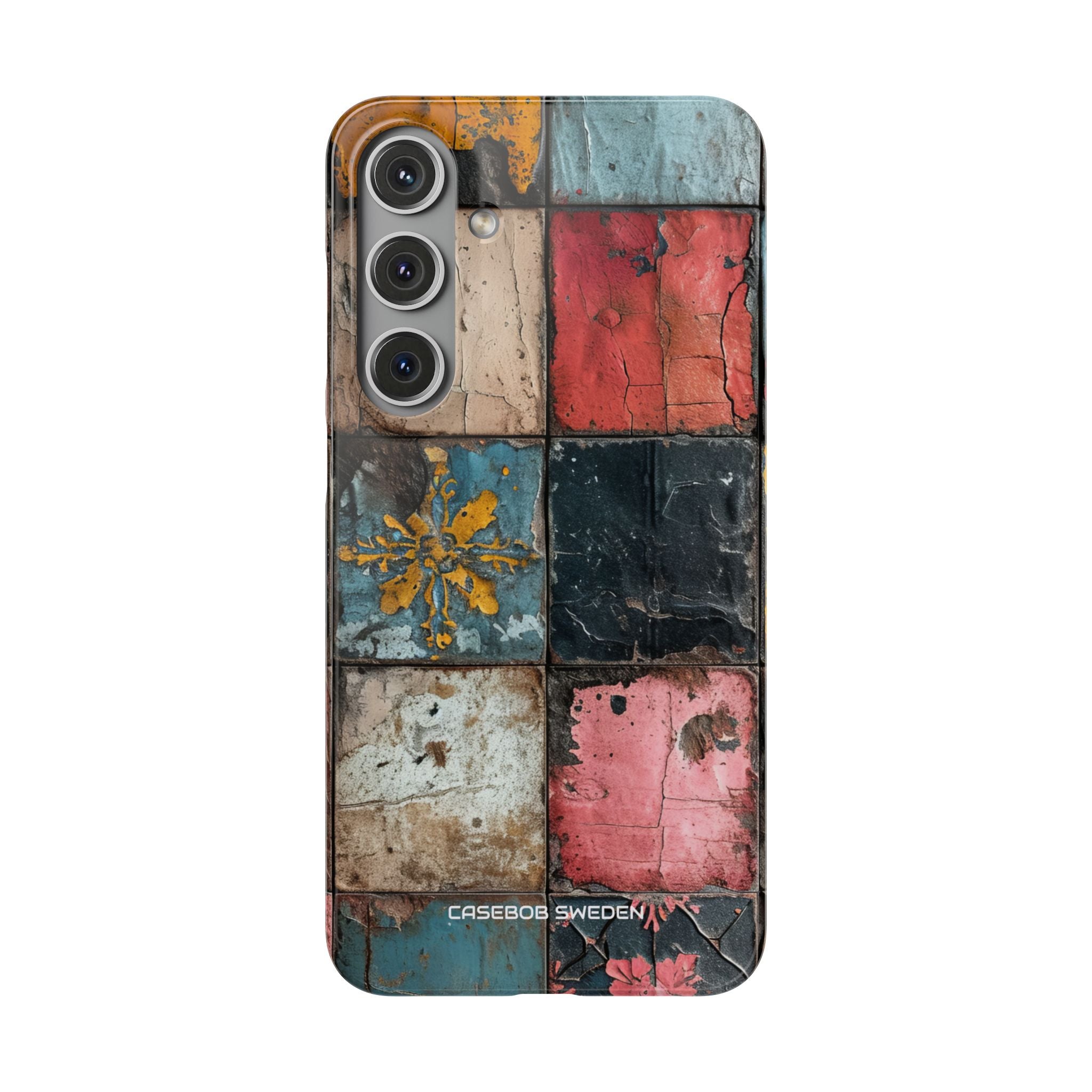 Rustic Red-Yellow Vintage Tiles - Slim Samsung S24 Phone Case