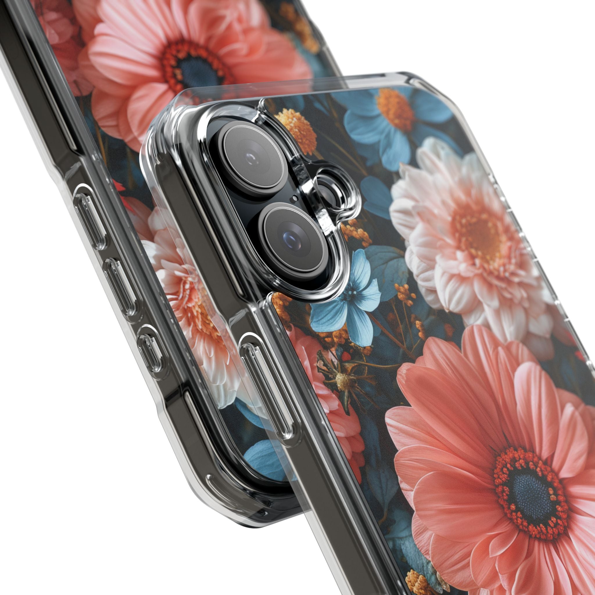 Coral Teal Blooms - Clear Impact iPhone 16 Phone Case