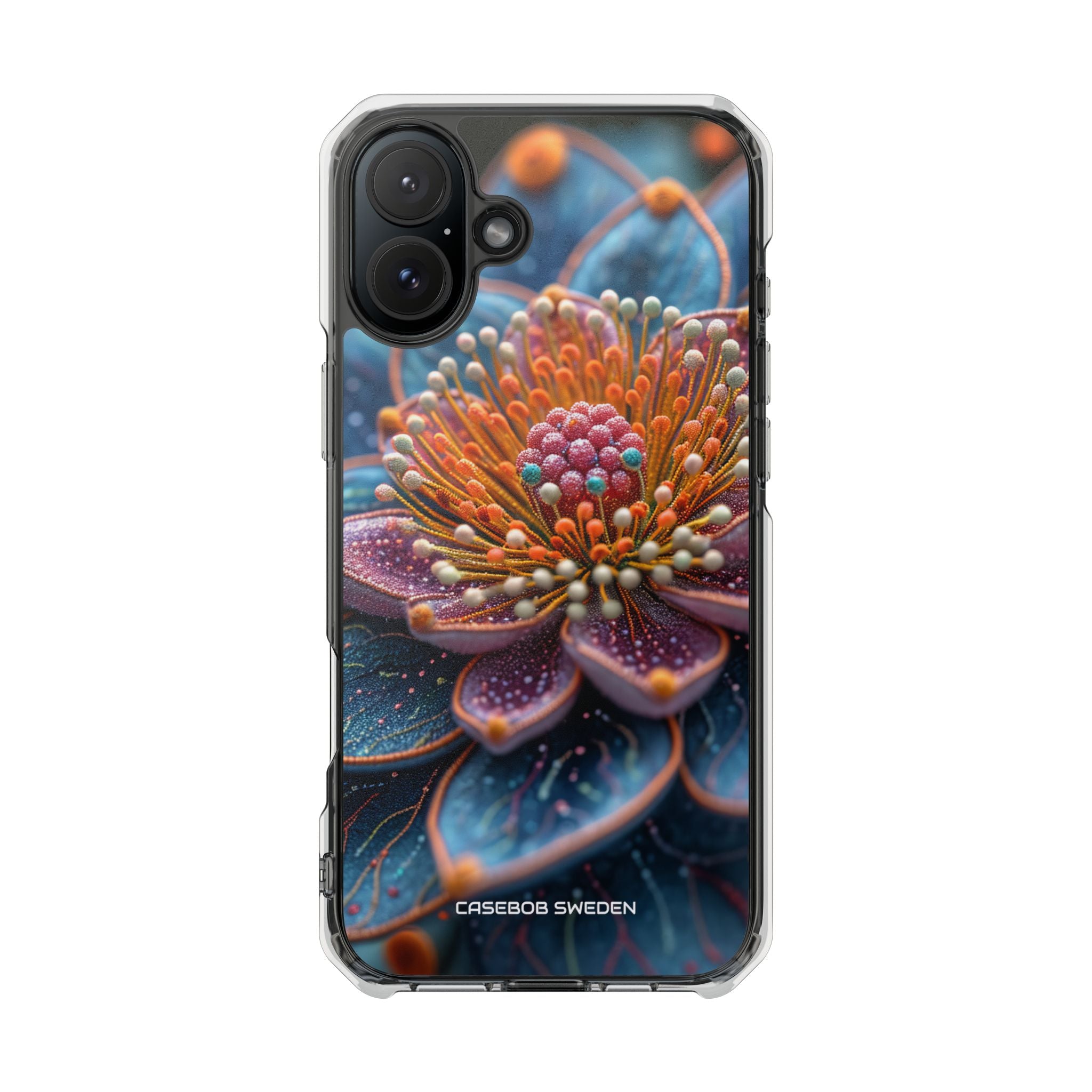 Blue-Orange Floral Swirl - Clear Impact iPhone 16 Phone Case