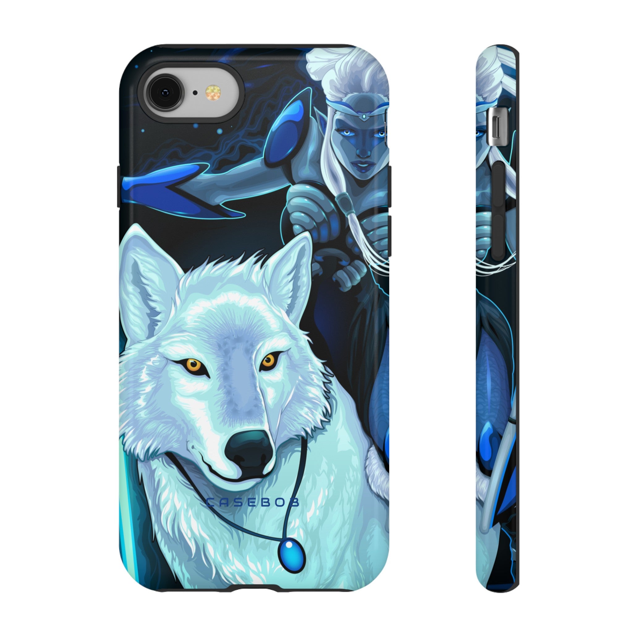 Elf with white wolf - Protective Phone Case