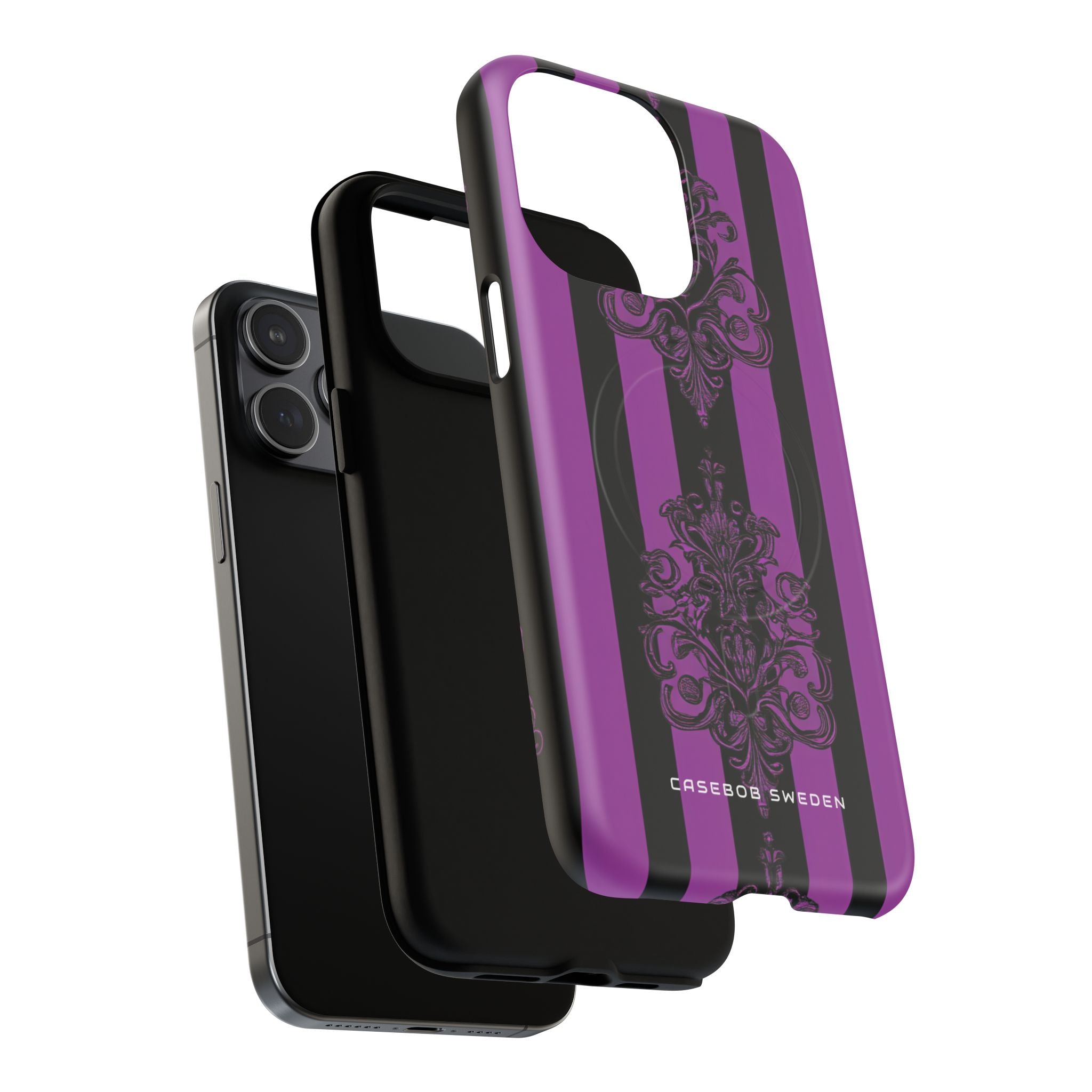 Gothic Elegance with Vertical Stripes and Ornamental Motifs iPhone 15 | Tough+ Phone Case