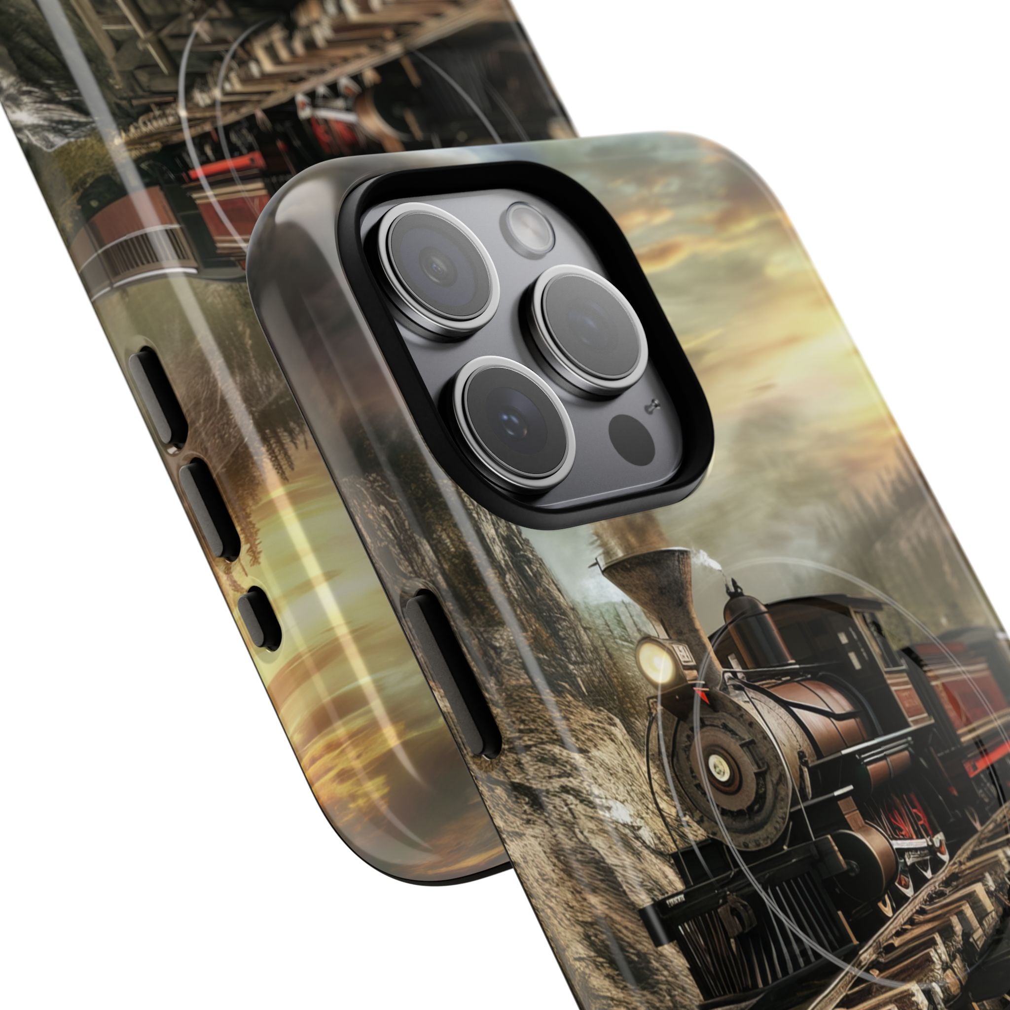 Vintage Steam Train Crossing Mountain Bridge iPhone 15  Tough+ Phone Case