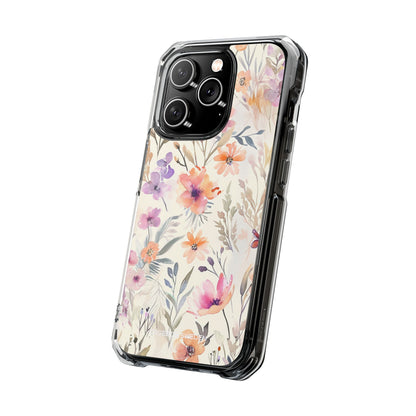 Soft Pink Floral Watercolor Design - Clear Impact iPhone 14 Phone Case