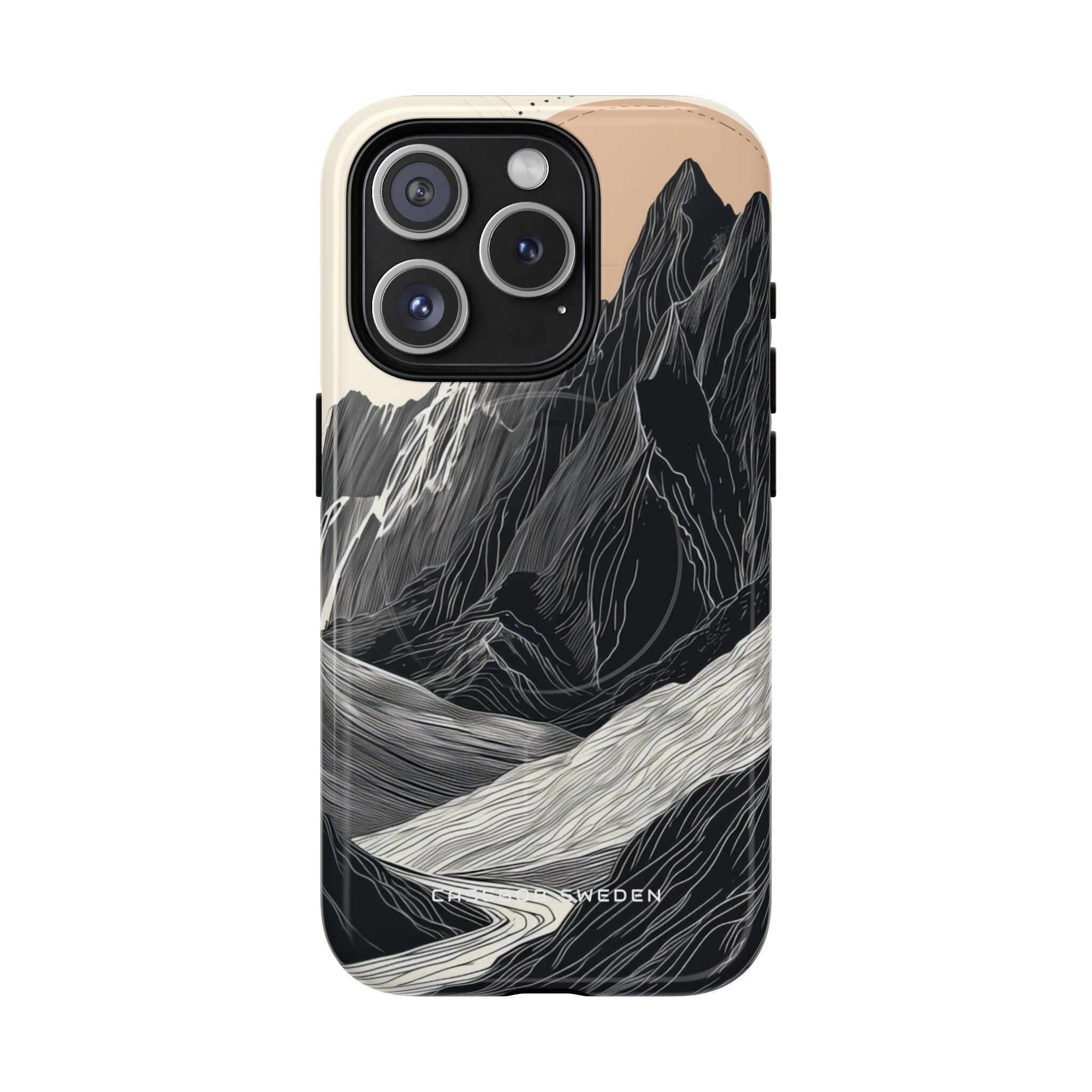 Minimalist Mountain Landscape with Flowing River iPhone 15  Tough+ Phone Case