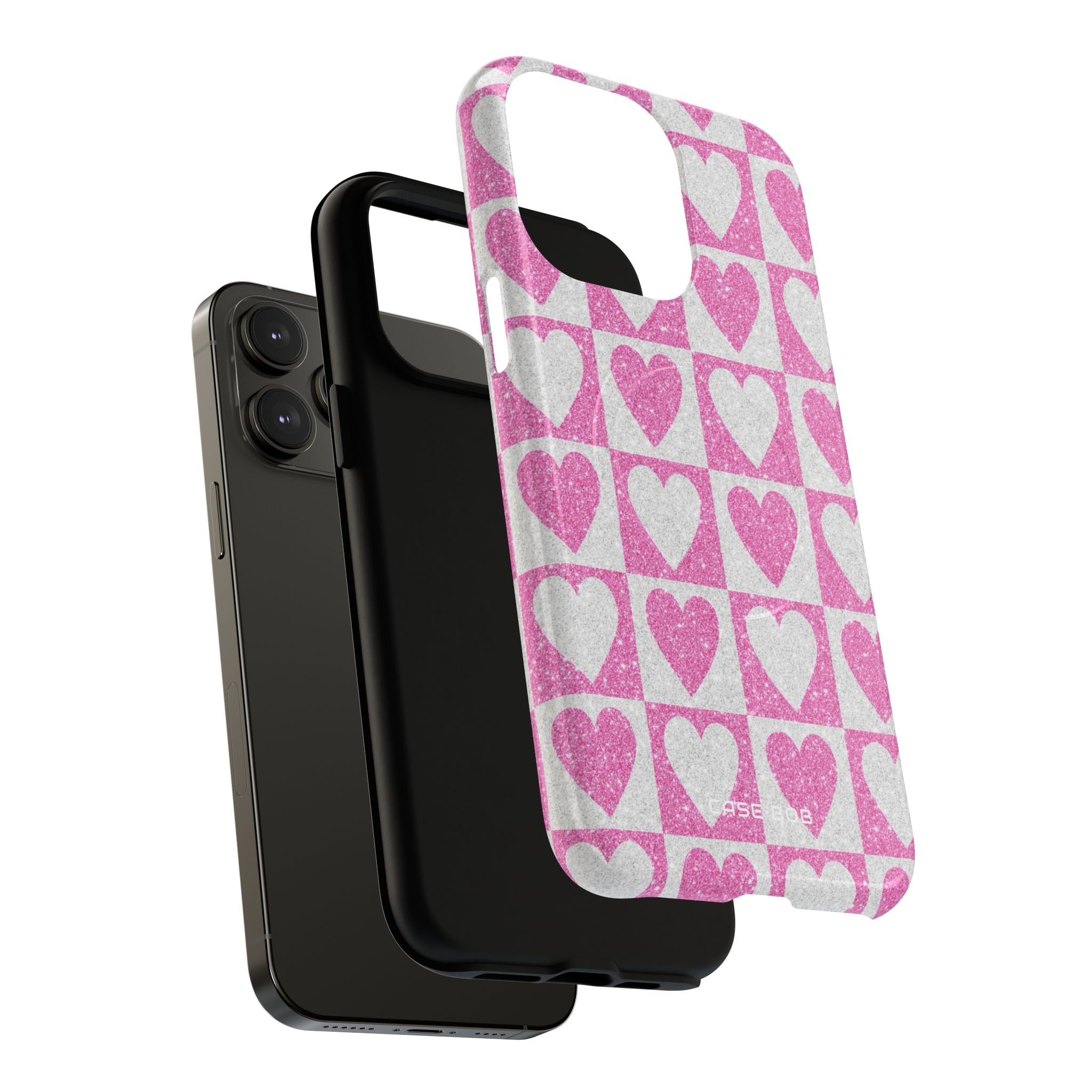 Glitter Heart Grid iPhone 14 Pro Max Case - Tough+