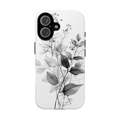 Veined Leaves Gray iPhone 16 Plus Case - Tough