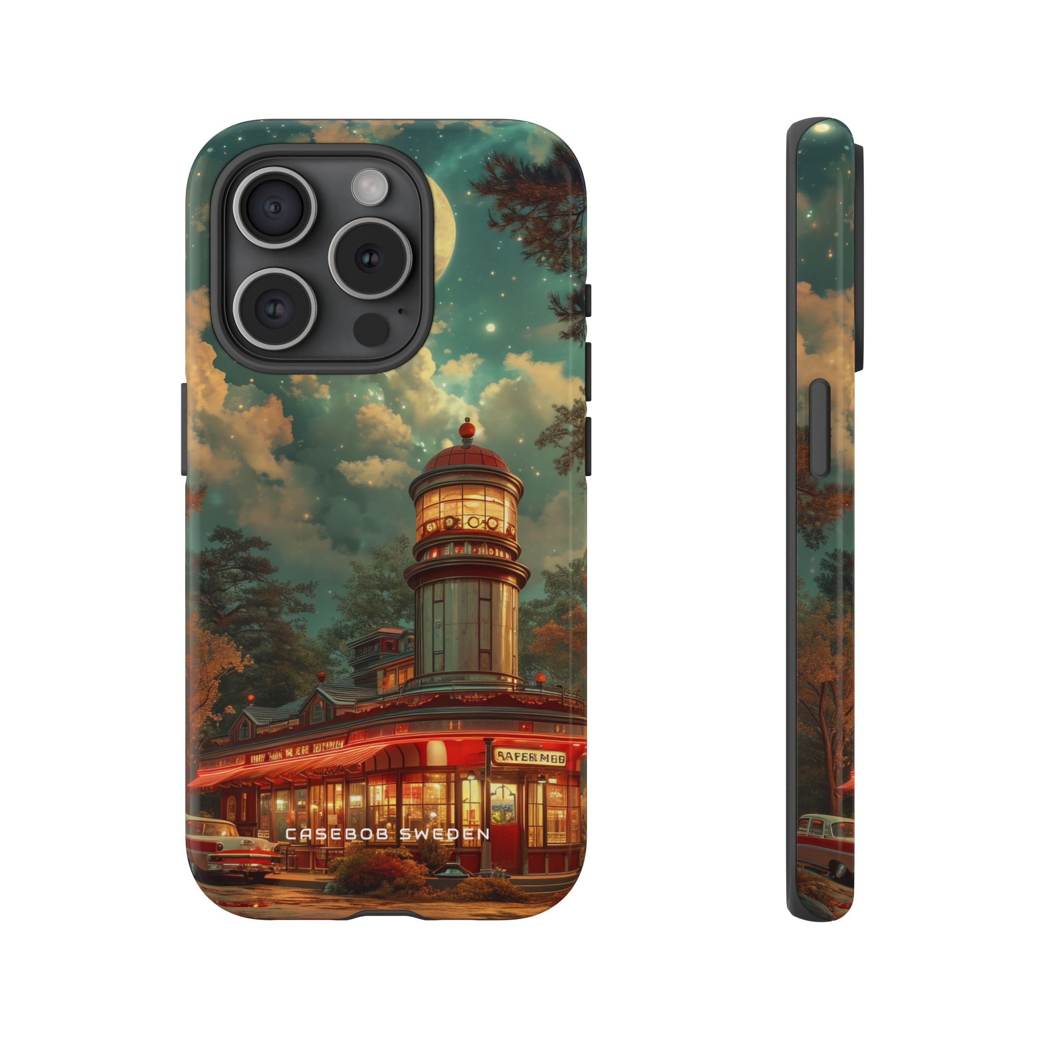 Vintage Moonlit Diner Fantasy iPhone 15 - Tough Phone Case