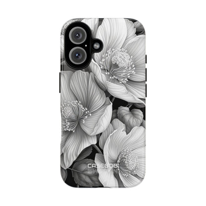 Monochrome Petal Dance iPhone 16 - Tough