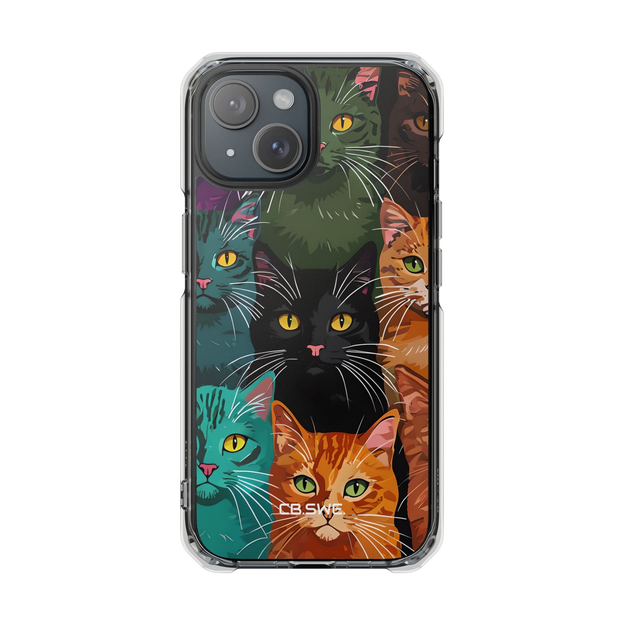 Colorful Stylized Cats Digital Art Mobile Wallpaper iPhone 15 - Impact Clear+