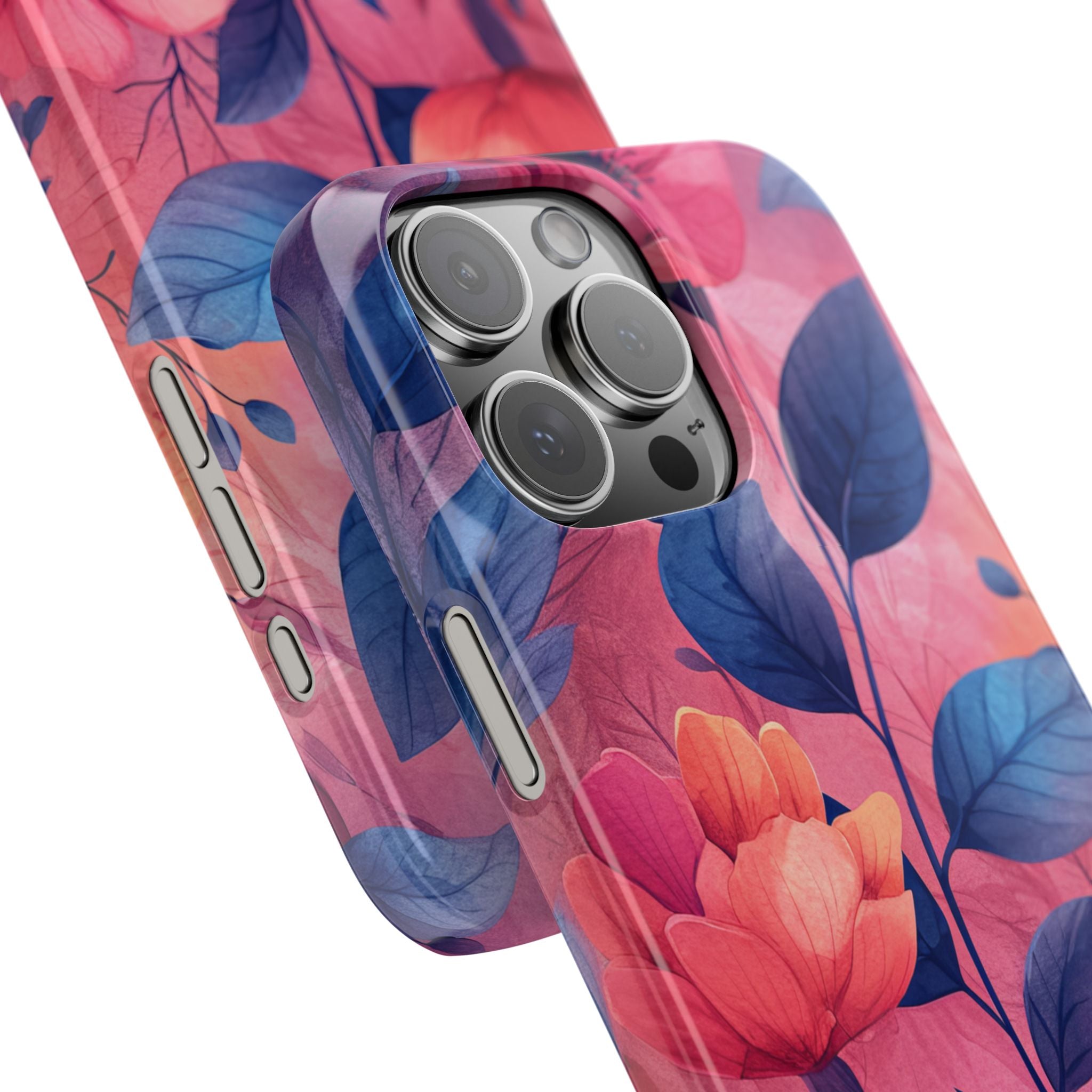 Pink Blue Floral - Slim iPhone 16 Phone Case