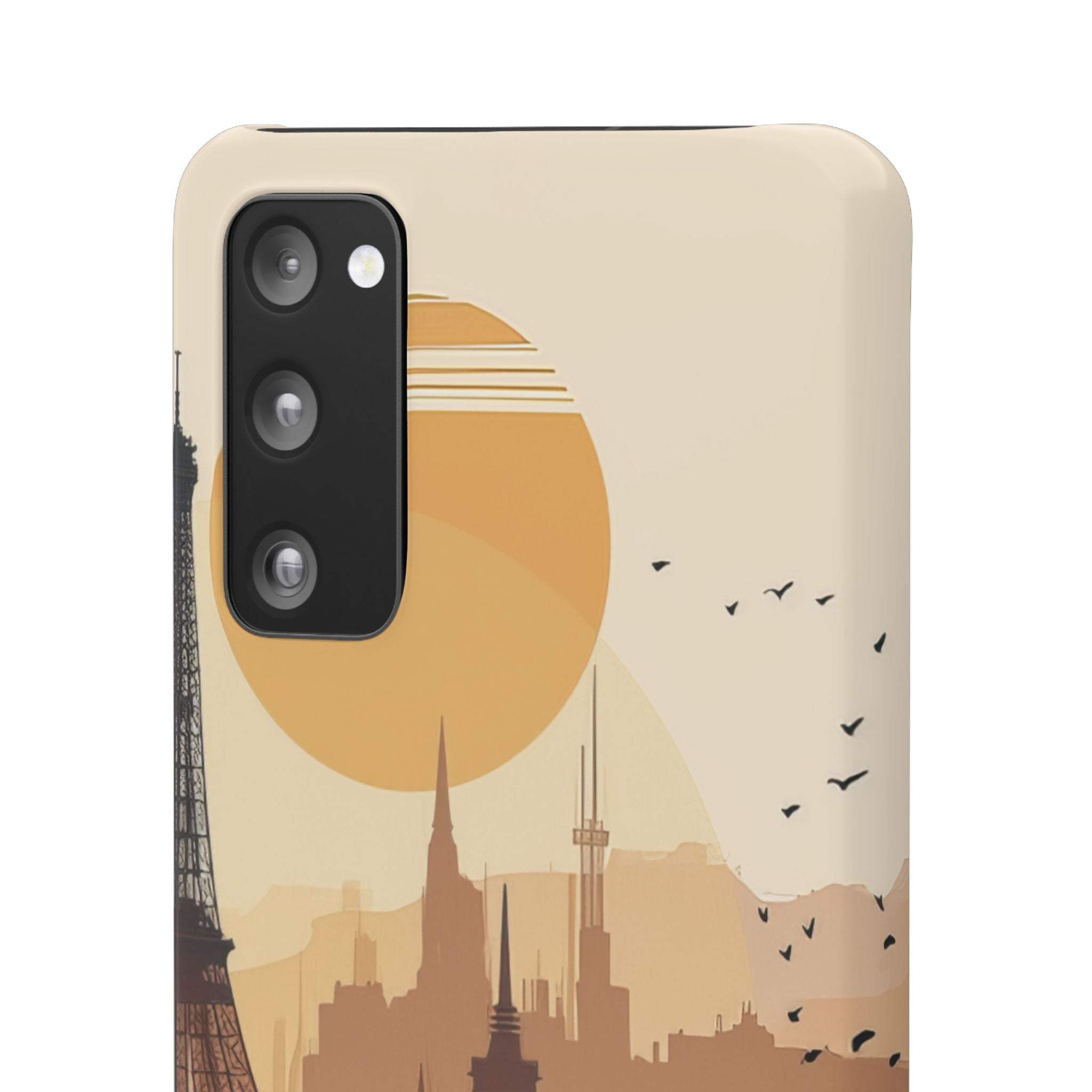 Eiffel Tower Silhouette with Birds and Sun Reflection Samsung S20 - Slim Phone Case