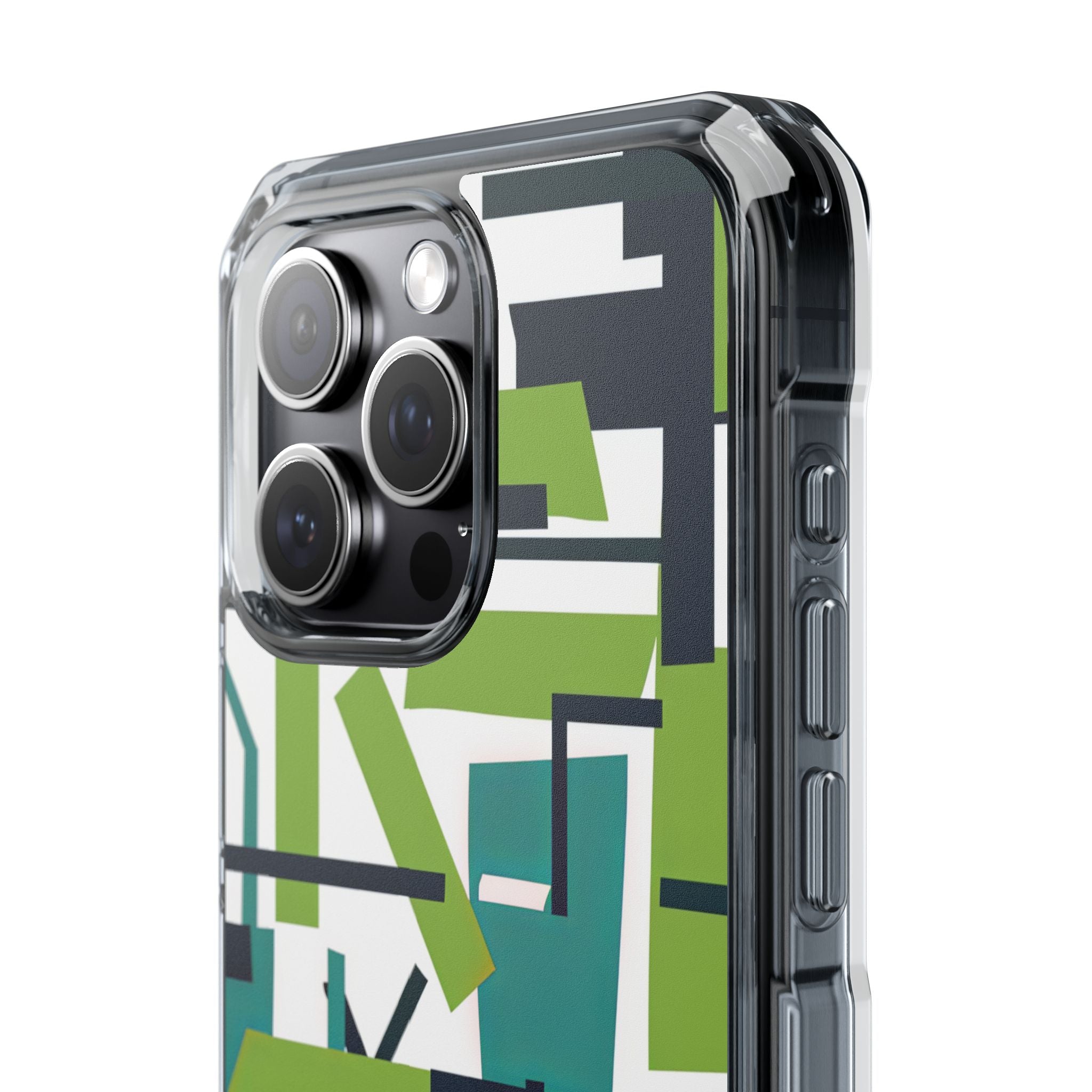 Green Geometry Glide iPhone 15 - Clear Impact Phone Case