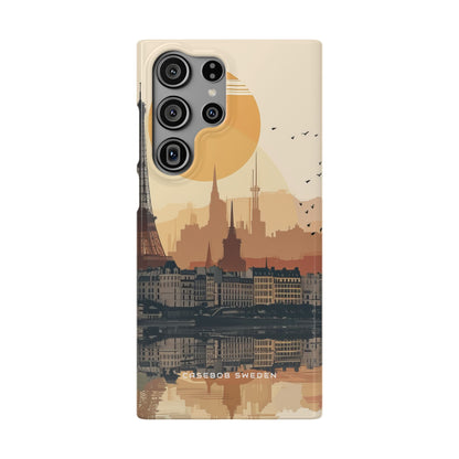 Eiffel Tower Silhouette with Birds and Sun Reflection Samsung S23 - Slim Phone Case