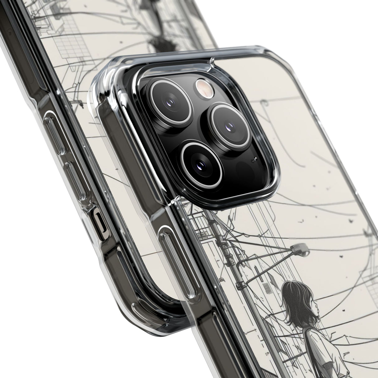 Urban Solitude Sketch - Phone Case for iPhone (Clear Impact - Magnetic)