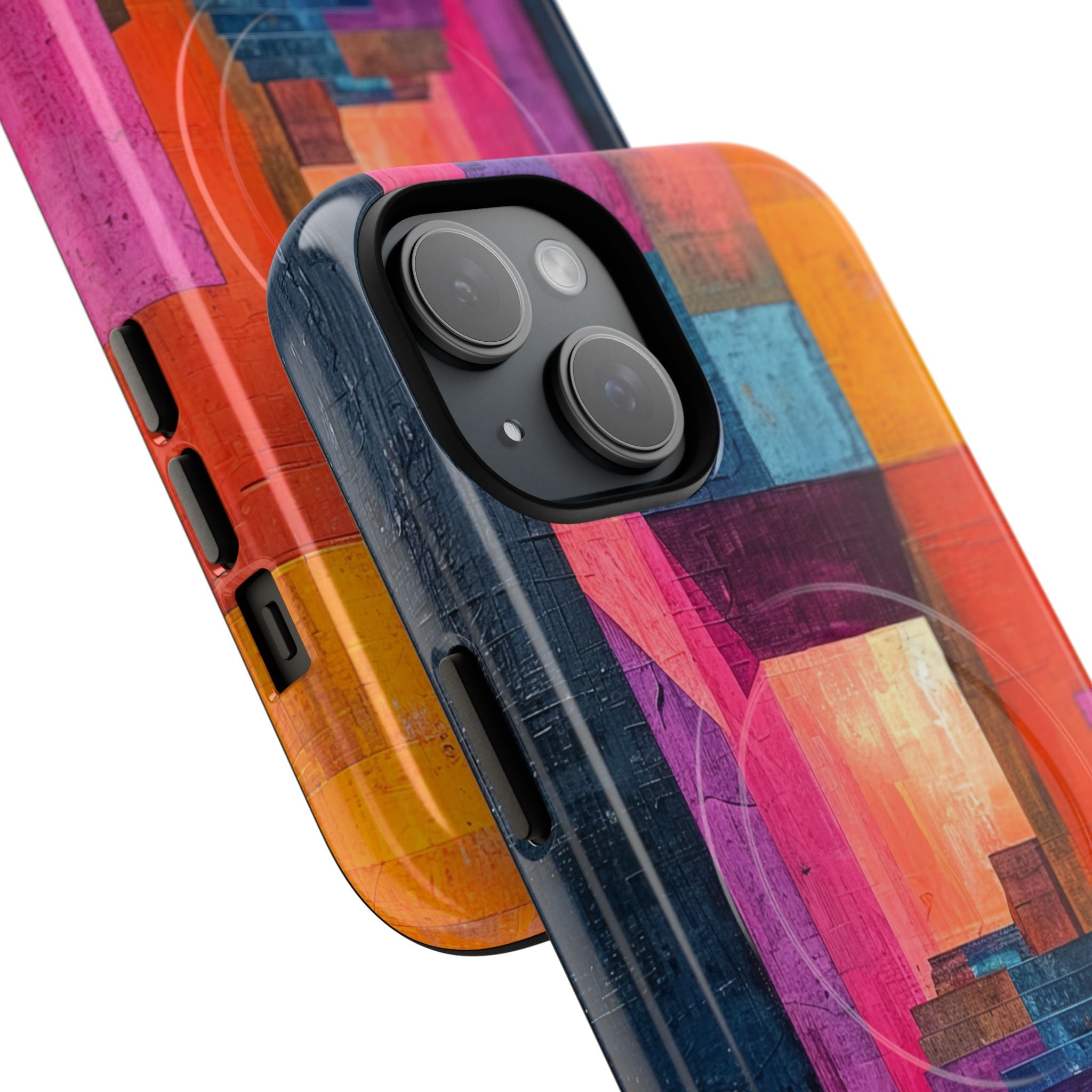 Pink Orange Geometry - Tough + MagSafe® iPhone 15 Phone Case