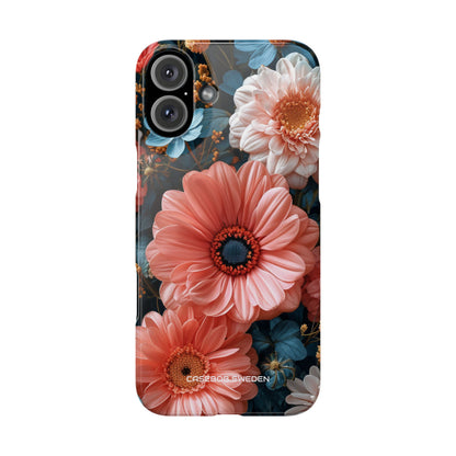 Coral Teal Blooms - Slim iPhone 16 Phone Case