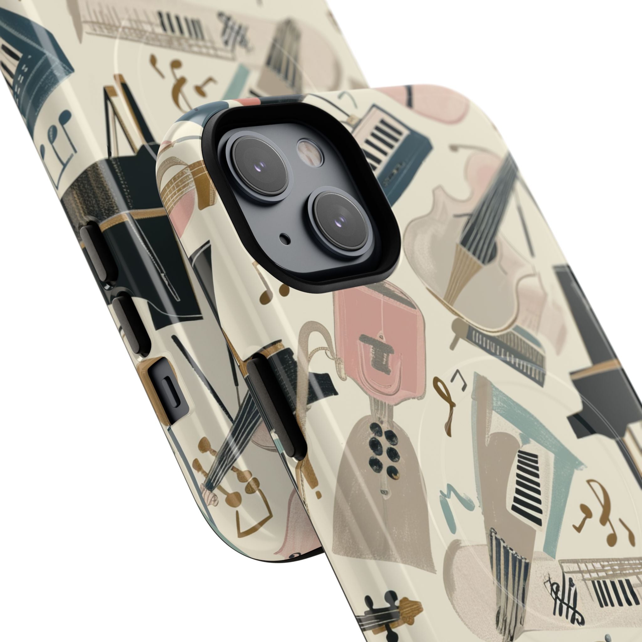 Beige Musical Instruments Pattern - Tough + MagSafe® iPhone 14 Phone Case