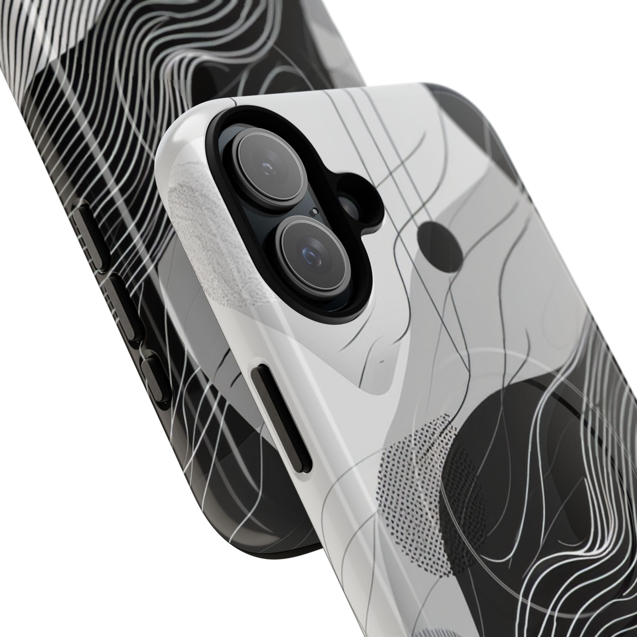 Fluid Rhythms: Monochrome Line Flow iPhone 16 | Tough+ Phone Case