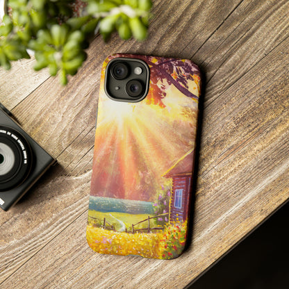 Flower Bushes Wooden House - Protective Phone Case