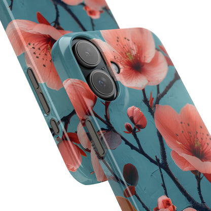 Teal Coral Blossom - Slim iPhone 16 Phone Case