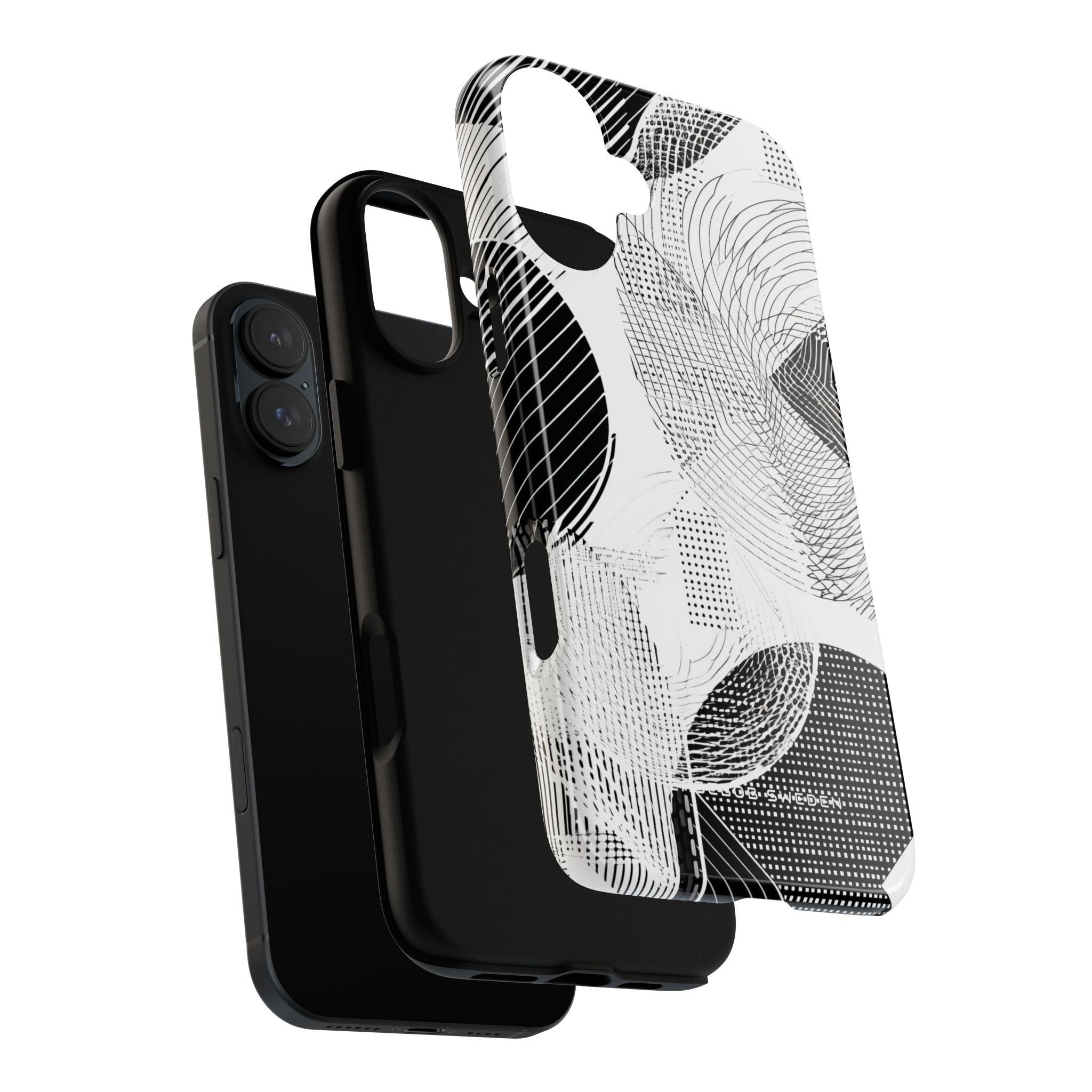 Geometric Monochrome Flow iPhone 16 - Tough Phone Case