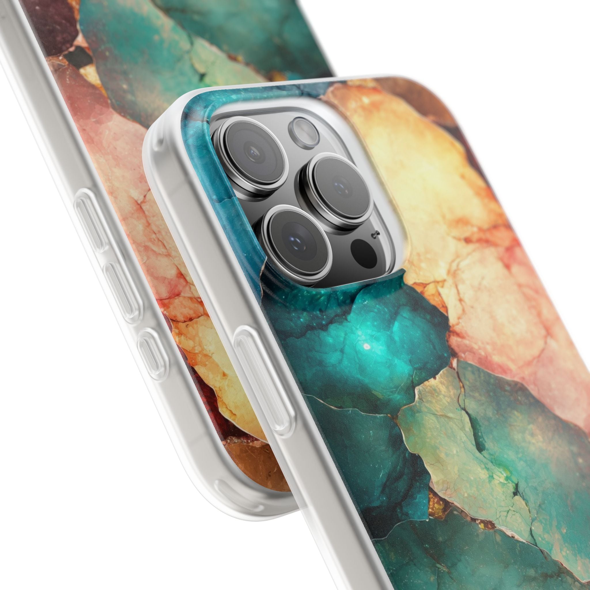 Teal Mosaic Veins iPhone 16 Pro Max Case - Soft