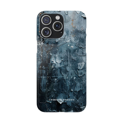 Weathered Blue Tapestry with Cracked Layers iPhone 15 - Slim Phone Case