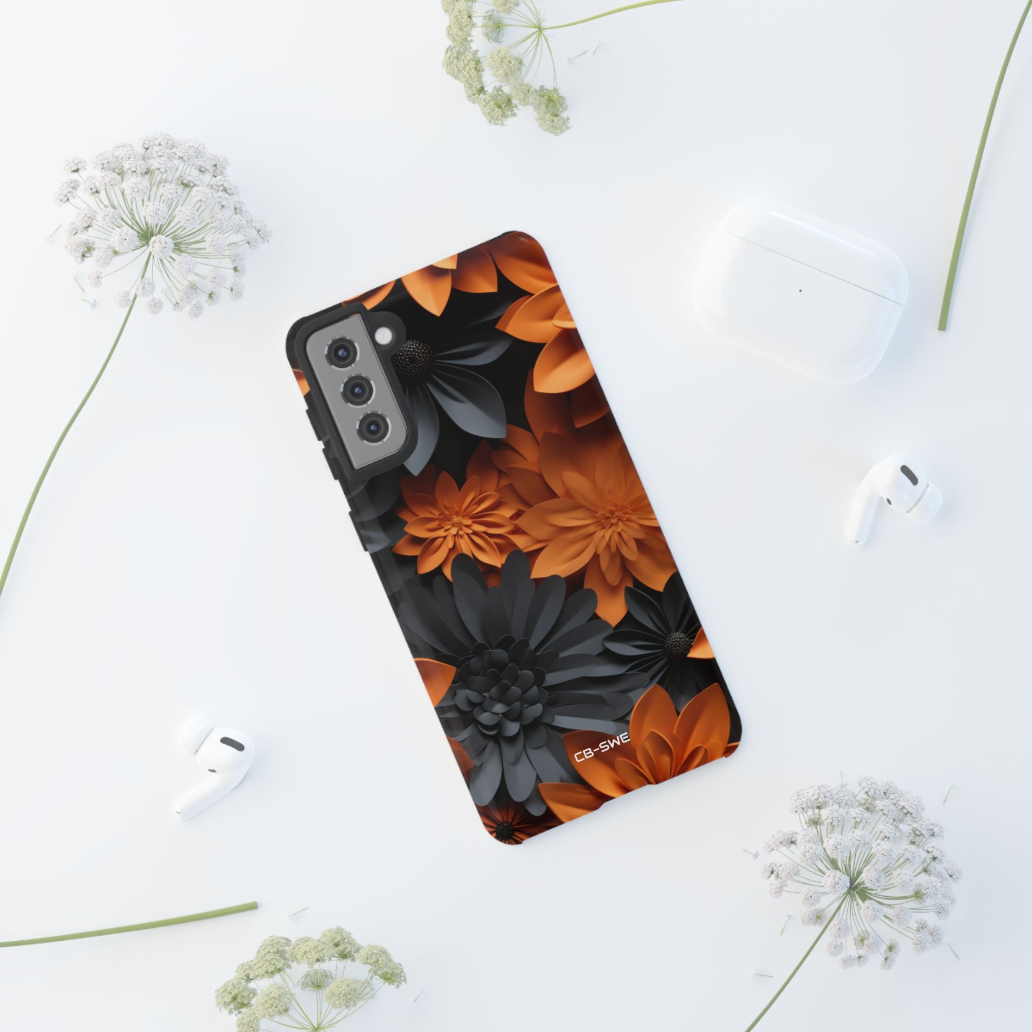 Graphical Orange Florals - Samsung Case