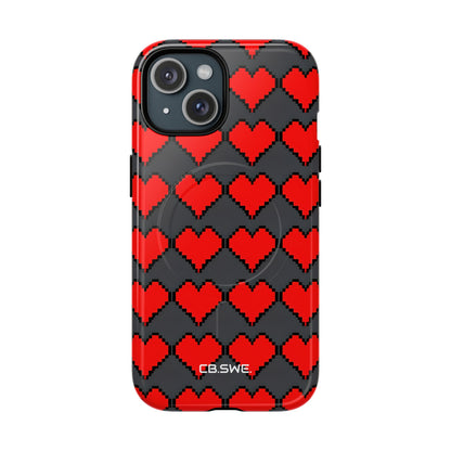 Red Heart Dark Gray Diamonds Seamless iPhone 15 - Tough+