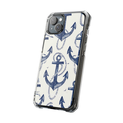 Navy Anchor Tapestry iPhone 15 - Impact Clear+