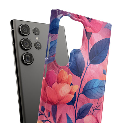 Pink Blue Floral - Slim Samsung S23 Phone Case