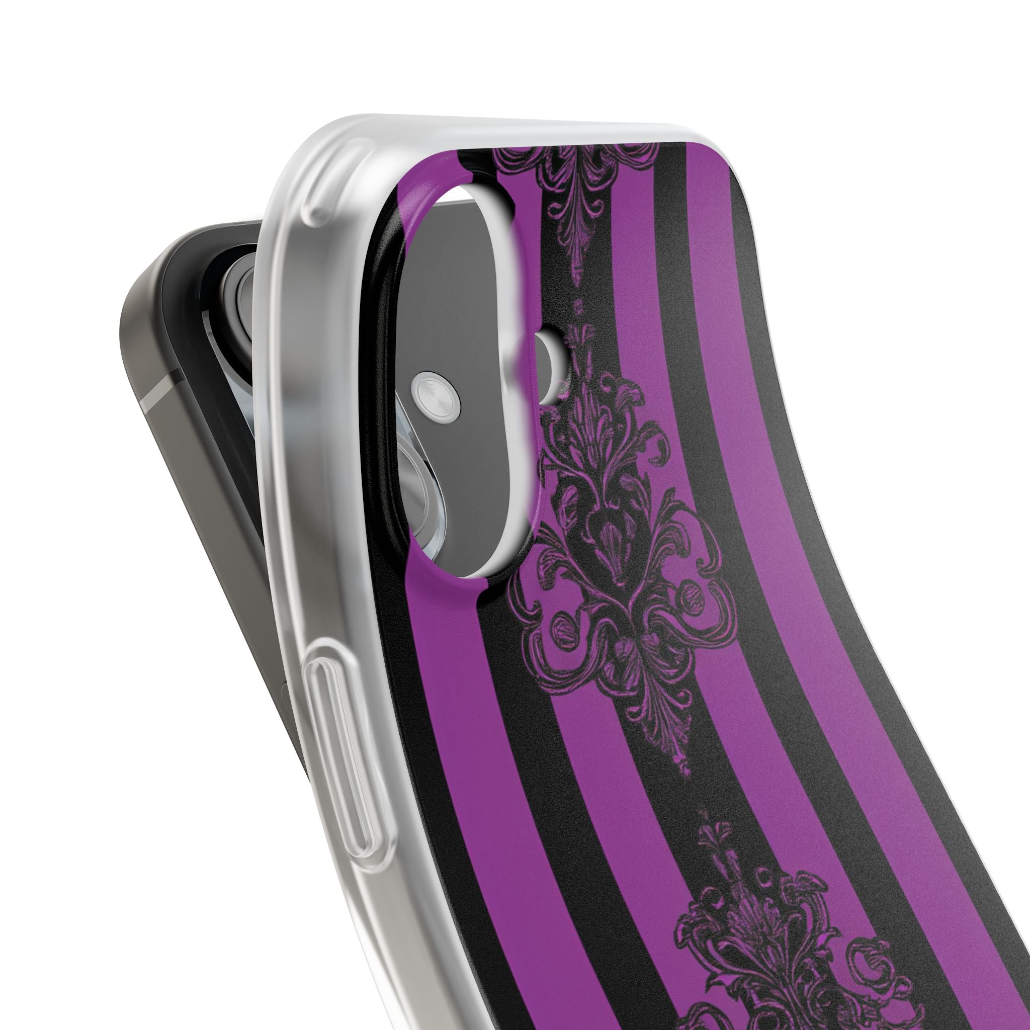 Gothic Elegance with Vertical Stripes and Ornamental Motifs iPhone 16 - Flexi Phone Case