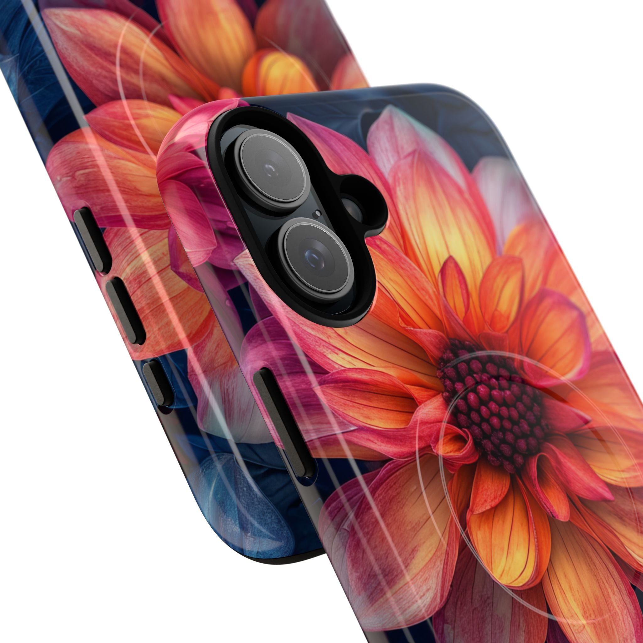 Floral Harmony Orange Blue - Tough + MagSafe® iPhone 16 Phone Case