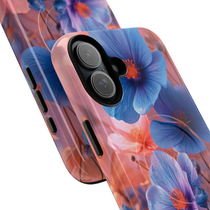 Blue Peach Blossoms - Tough + MagSafe® iPhone 16 Phone Case