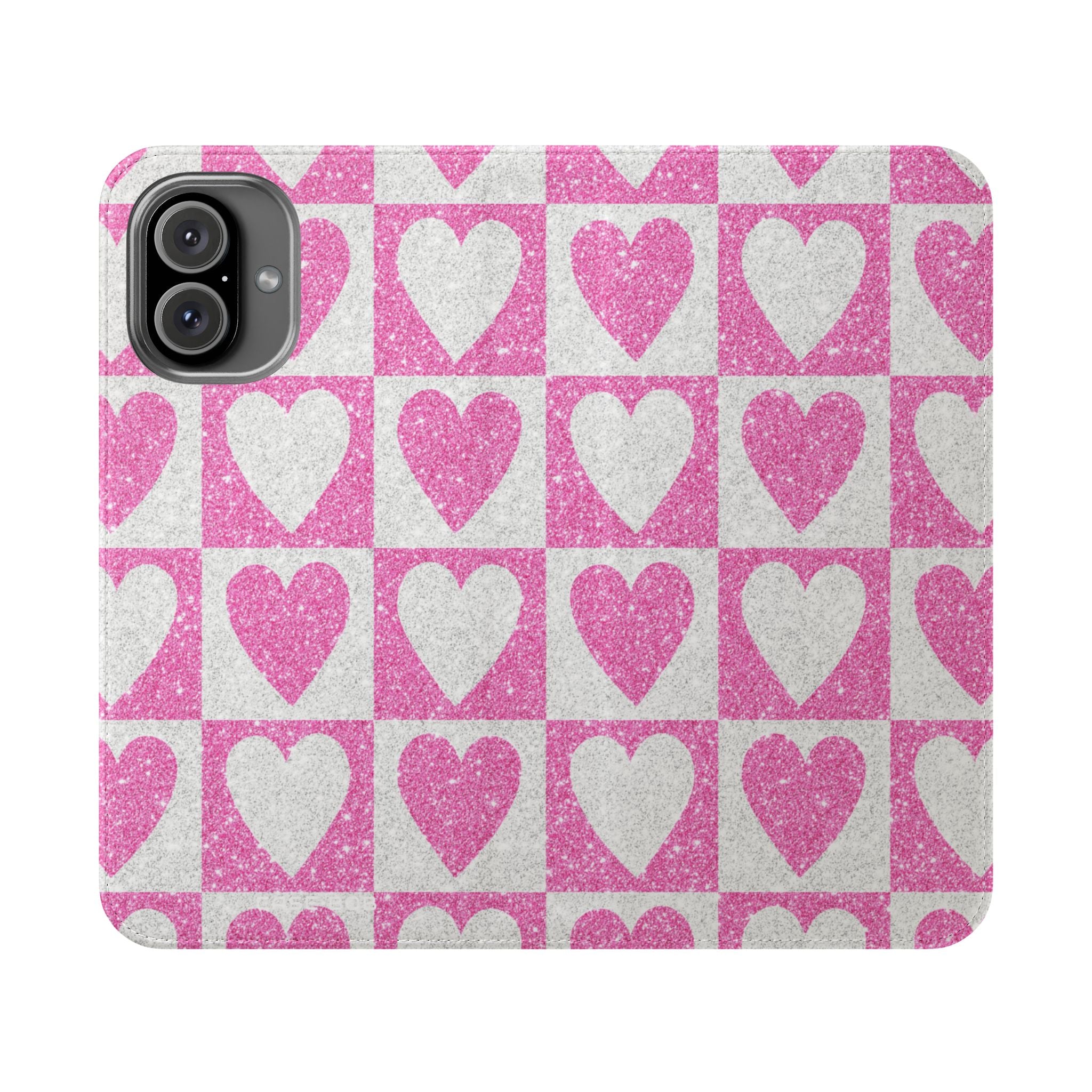 Glitter Heartgrid - iPhone 16 Plus Case - Portemonnee