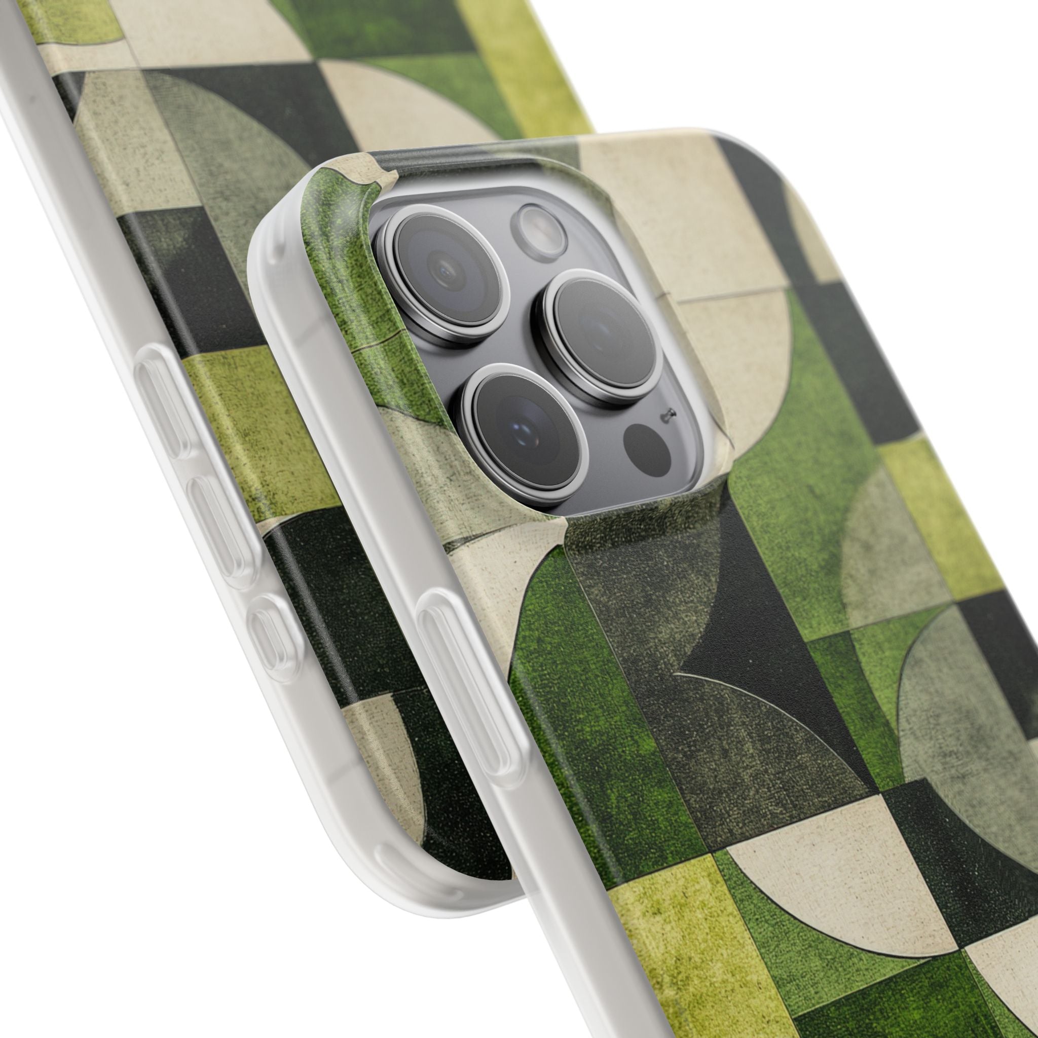 Green Geometric Harmony - Flexi iPhone 15 Phone Case